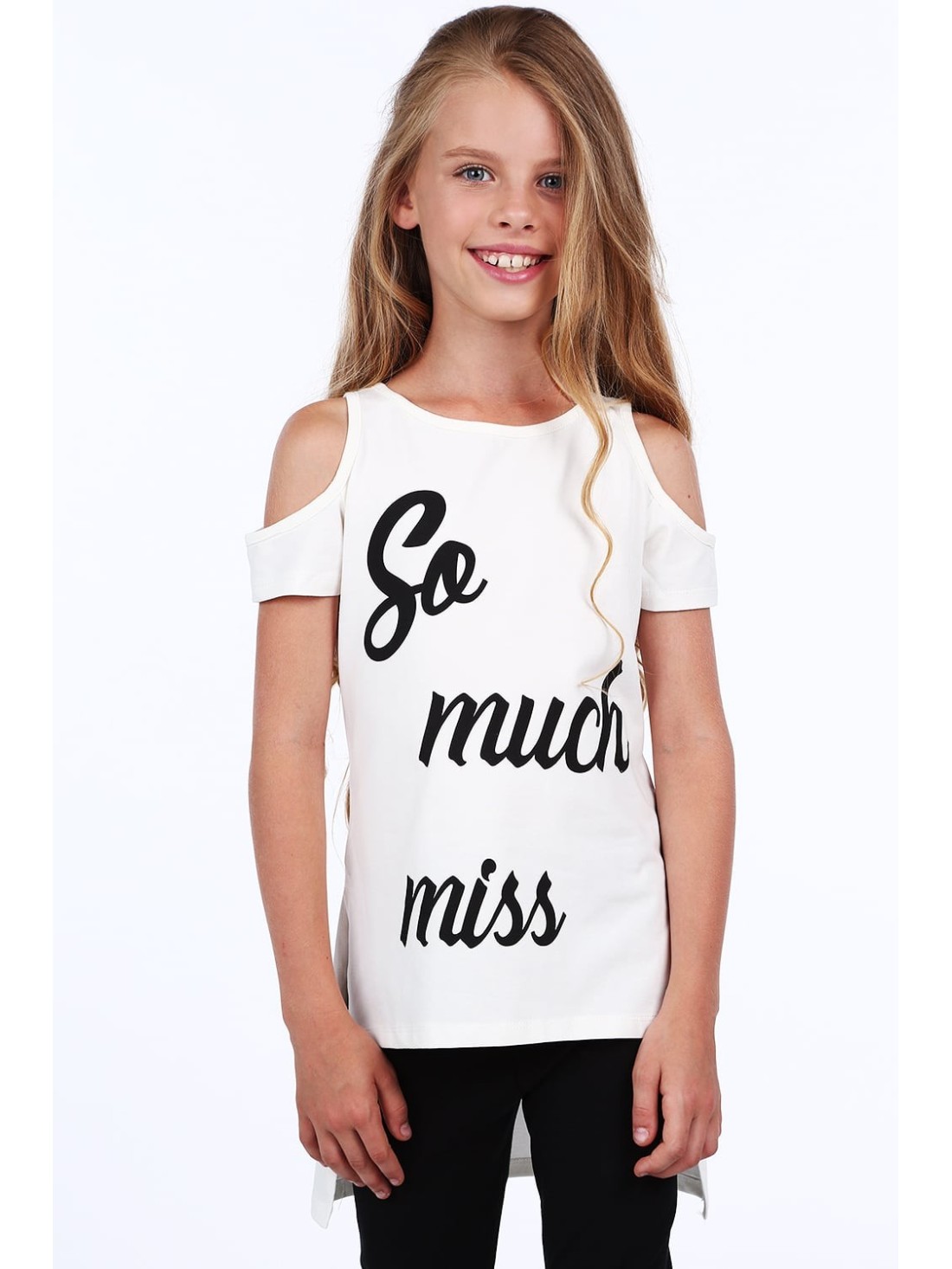 Girls\' blouse with bare shoulders, cream, NDZ8227 - Online store - Boutique